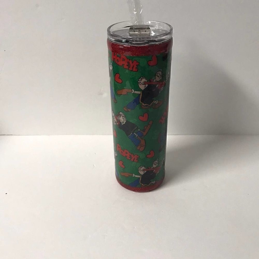 Handmade Popeye and Olive Oyl stainless steel tumbler